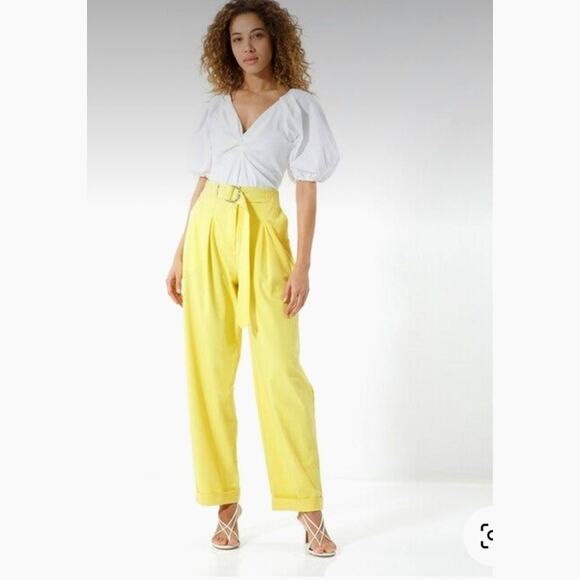 Tanya Taylor Tyler Cuffed Pleated Belted Pants Daffodil  size 4 - Picture 1 of 16